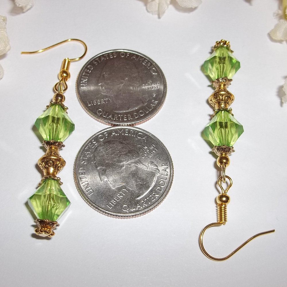 Green and Gold Beaded Earrings Long Set NWT 5043 - Picture 3 of 8